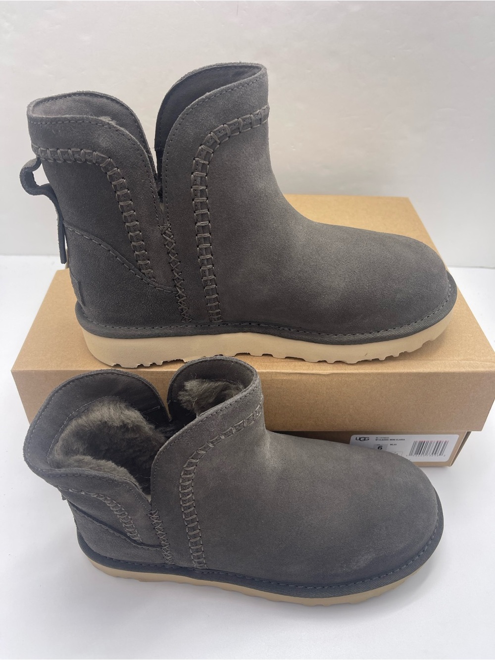 UGG Women’s Classic Mini Elaria Boots W1178831 MLSS Suede Sheepskin Booties - Picture 2 of 16